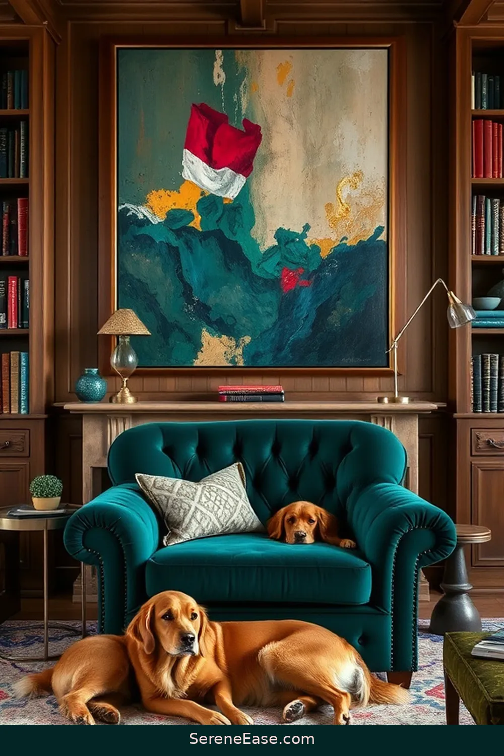 22 Ways to Infuse Jewel Tones Into Rustic Library Style 4 Use Bold Artwork for 22 Ways to Infuse Jewel Tones Into Rustic Library Style
