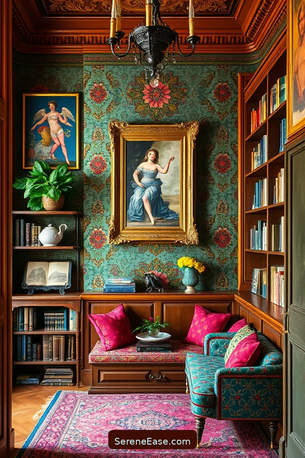 22 Ways to Infuse Jewel Tones Into Rustic Library Style 16 Use Colorful Wall Décor for 22 Ways to Infuse Jewel Tones Into Rustic Library Style