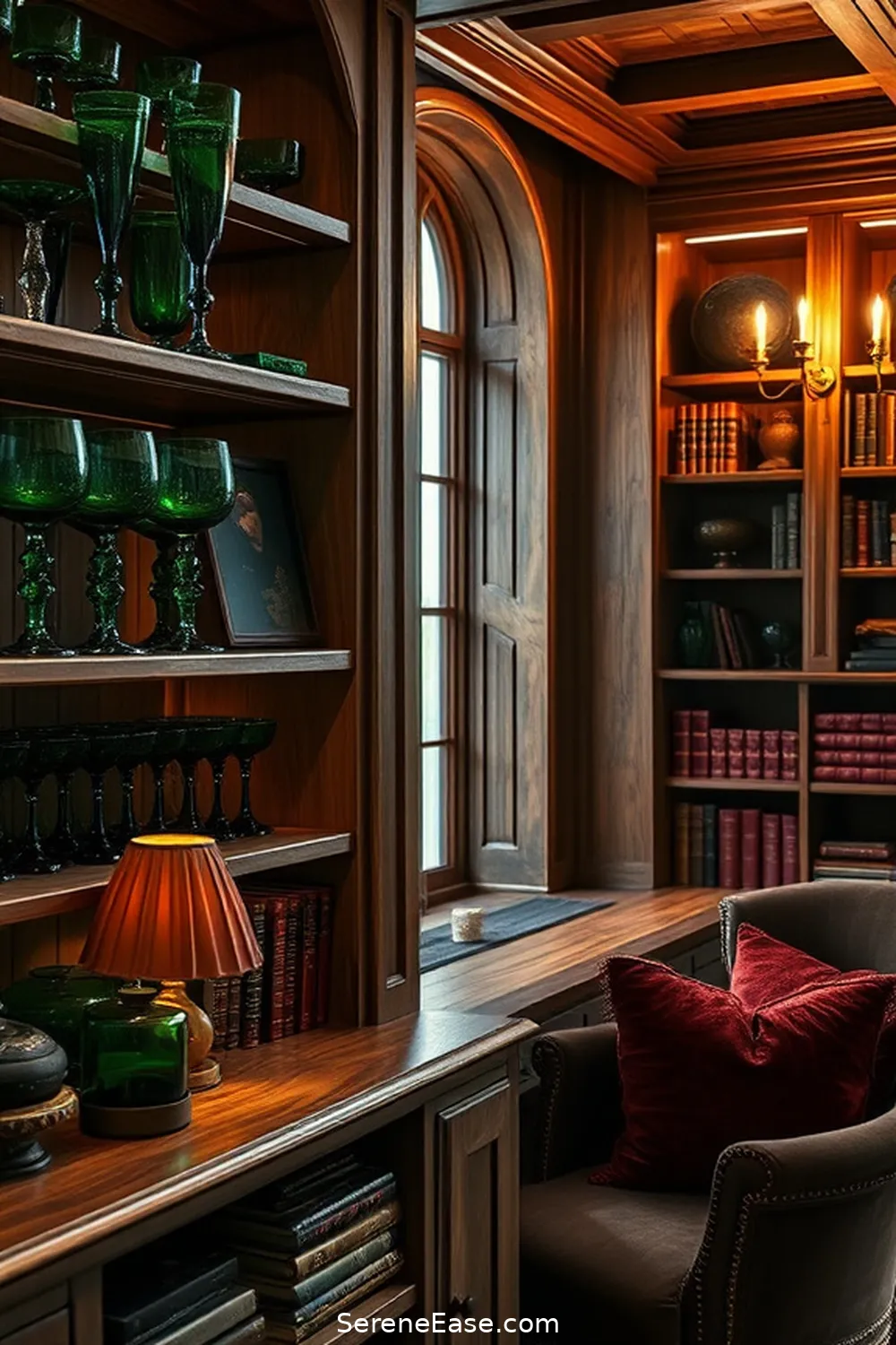 22 Ways to Infuse Jewel Tones Into Rustic Library Style 23 Use Jewel-Toned Glassware or Decor for 22 Ways to Infuse Jewel Tones Into Rustic Library Style