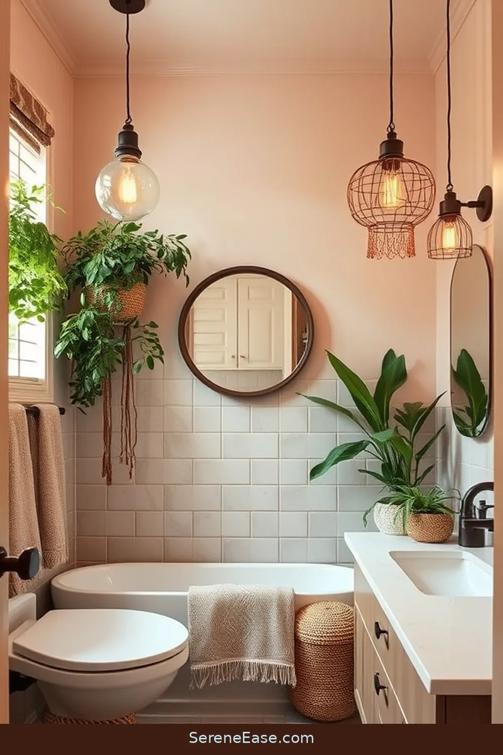 22 Ways to Style a Monochromatic Bohemian Bathroom 12 Choose Unique Lighting Fixtures for 22 Ways to Style a Monochromatic Bohemian Bathroom