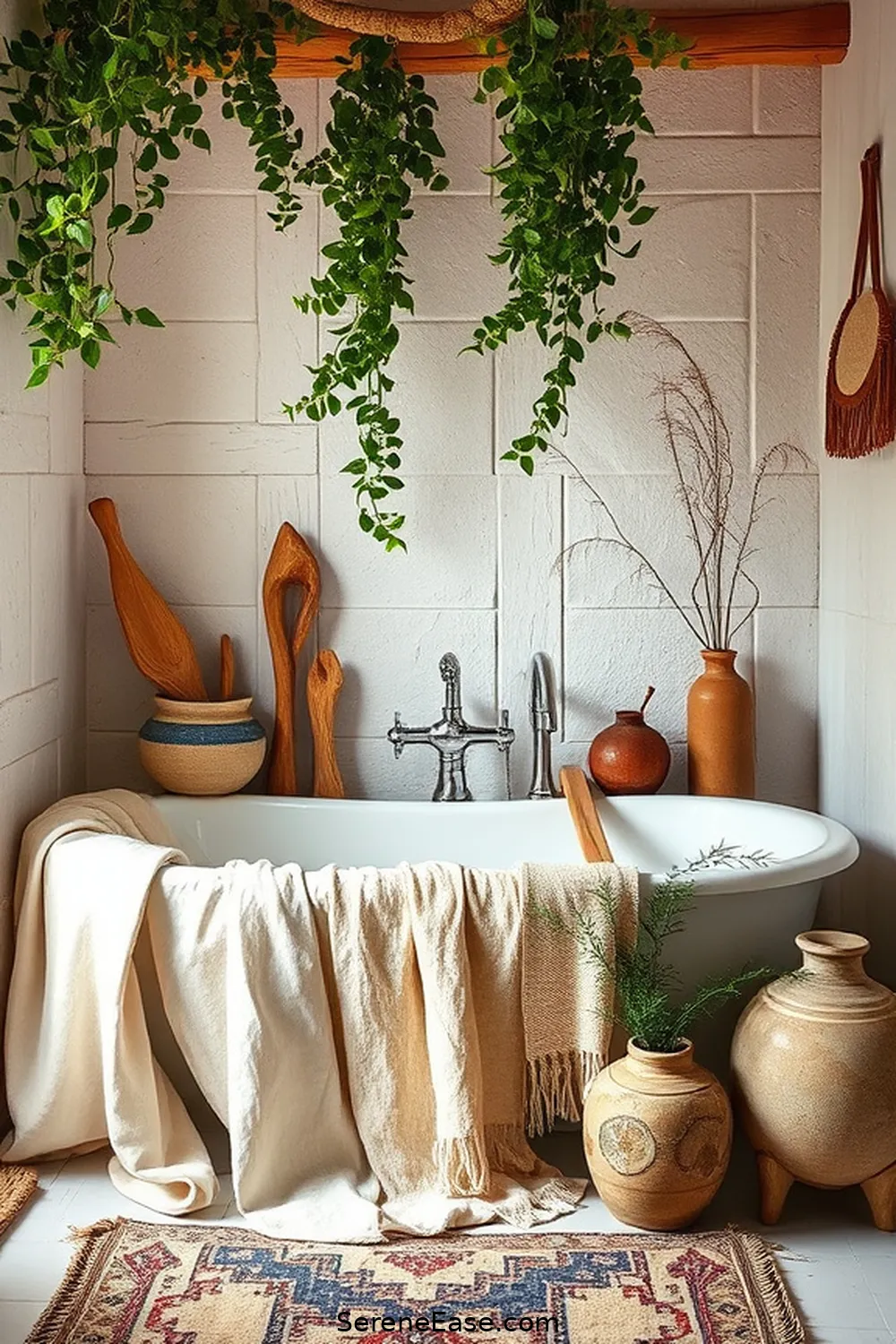 22 Ways to Style a Monochromatic Bohemian Bathroom 15 Create a Relaxing Bathtub Nook for 22 Ways to Style a Monochromatic Bohemian Bathroom