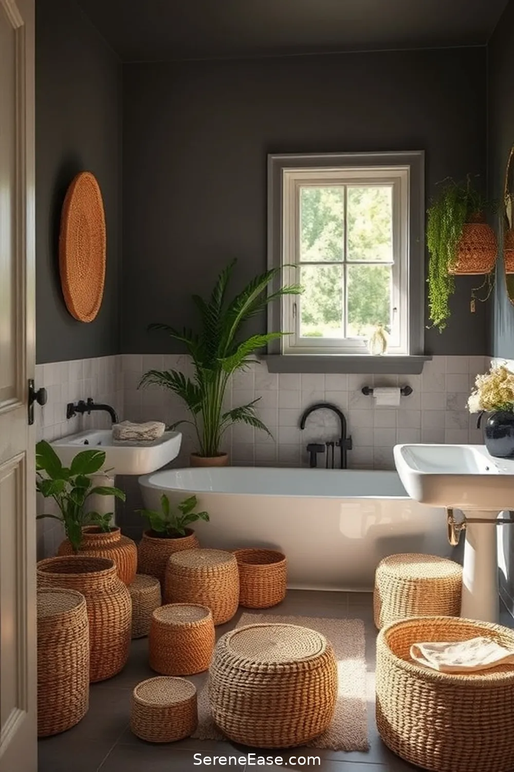 22 Ways to Style a Monochromatic Bohemian Bathroom 7 Embrace Woven Baskets for Storage for 22 Ways to Style a Monochromatic Bohemian Bathroom