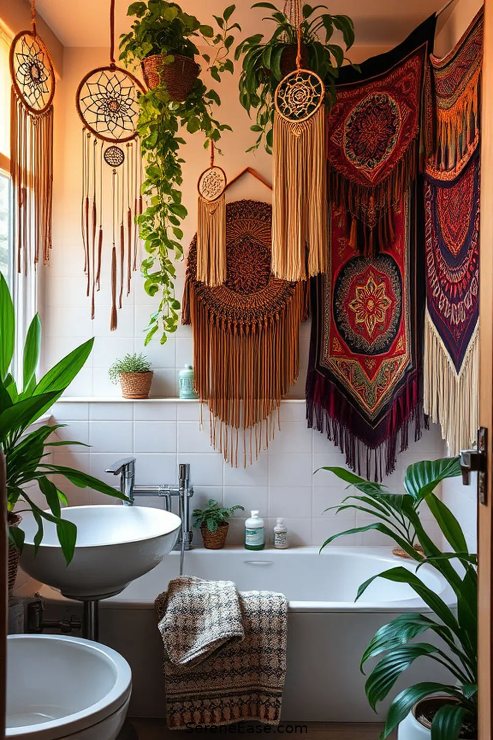 22 Ways to Style a Monochromatic Bohemian Bathroom 22 Hang Dreamcatchers or Tapestries for 22 Ways to Style a Monochromatic Bohemian Bathroom
