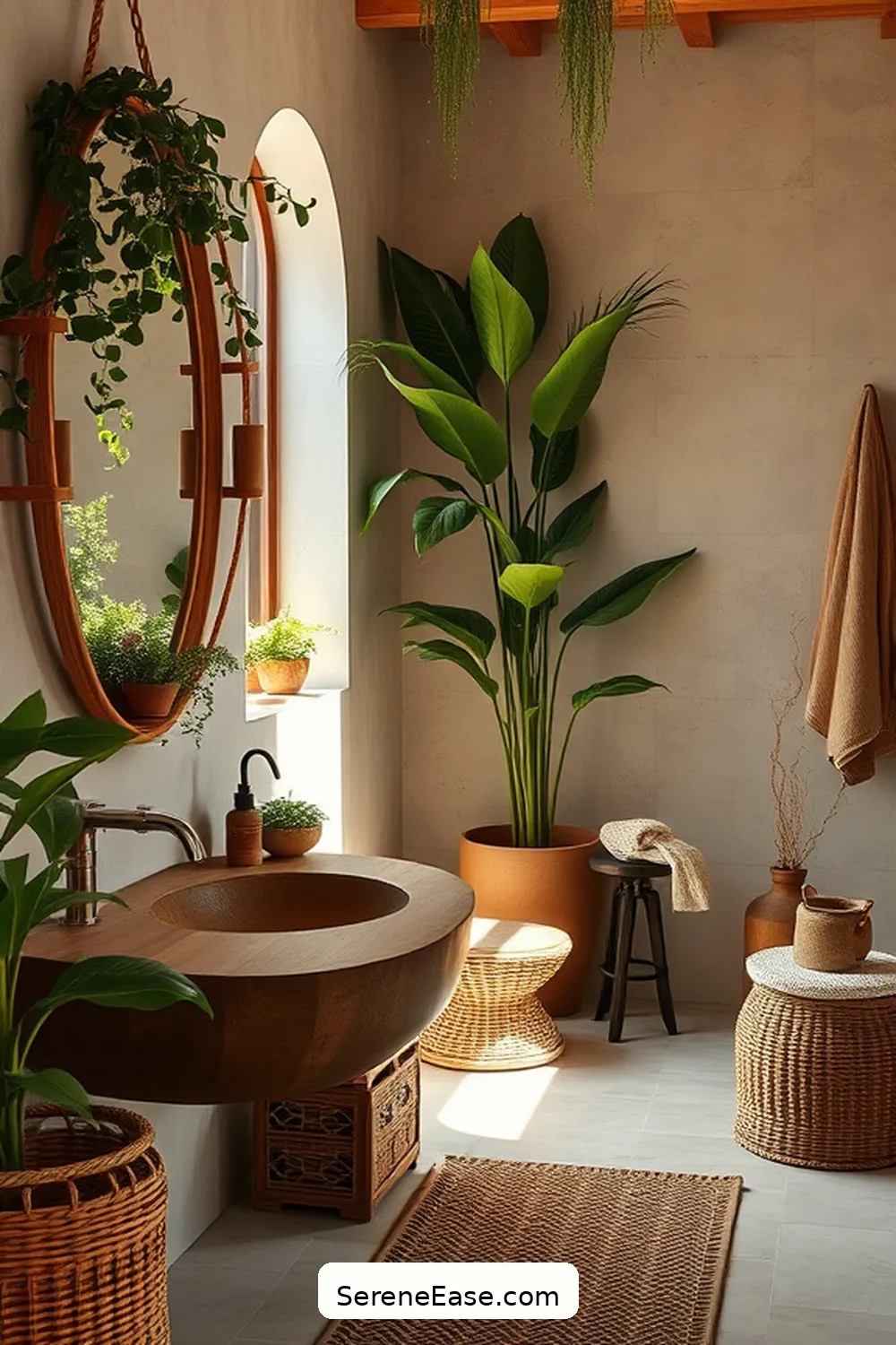 22 Ways to Style a Monochromatic Bohemian Bathroom 3 Incorporate Natural Materials for 22 Ways to Style a Monochromatic Bohemian Bathroom