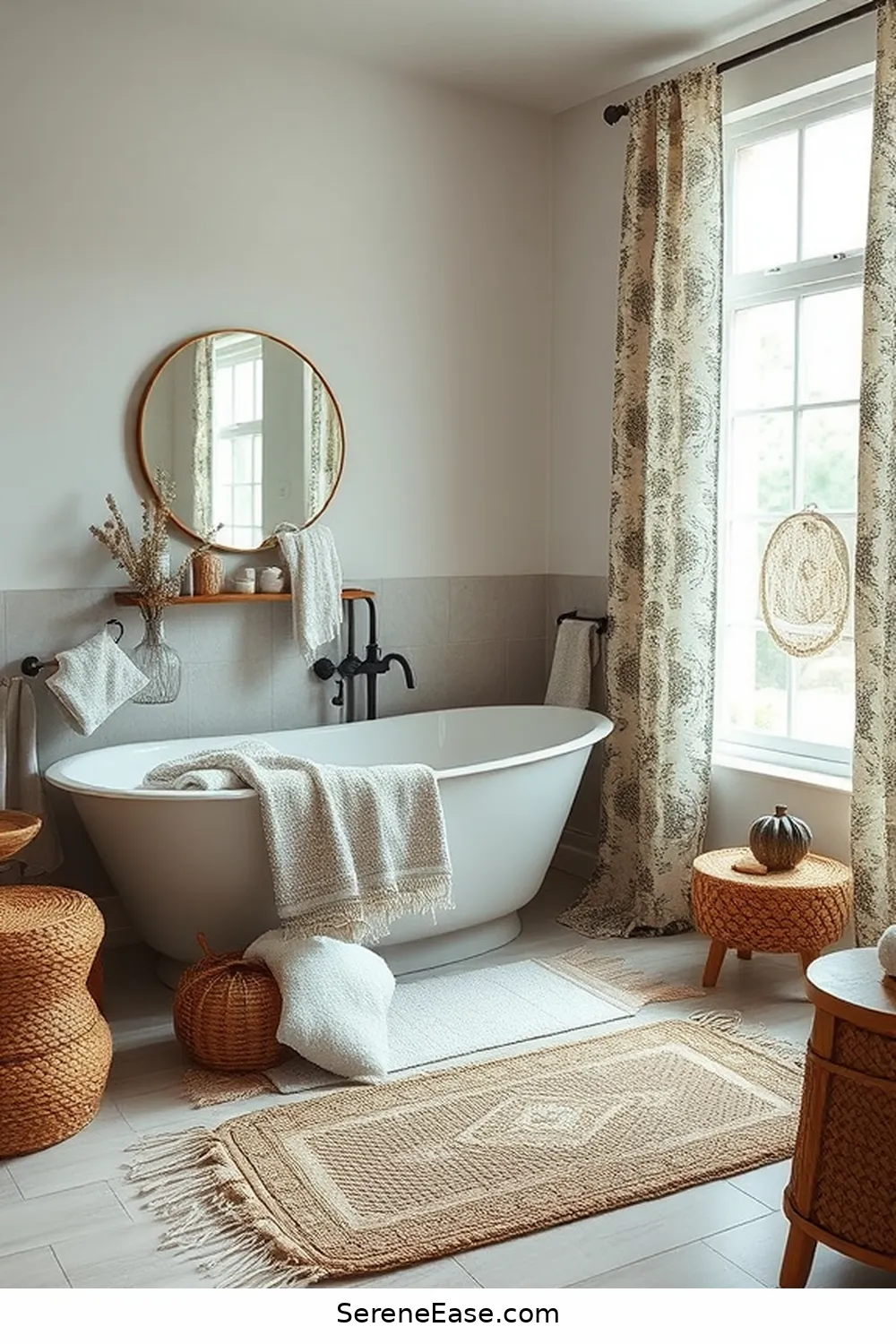 22 Ways to Style a Monochromatic Bohemian Bathroom 4 Layer Textiles for Comfort for 22 Ways to Style a Monochromatic Bohemian Bathroom