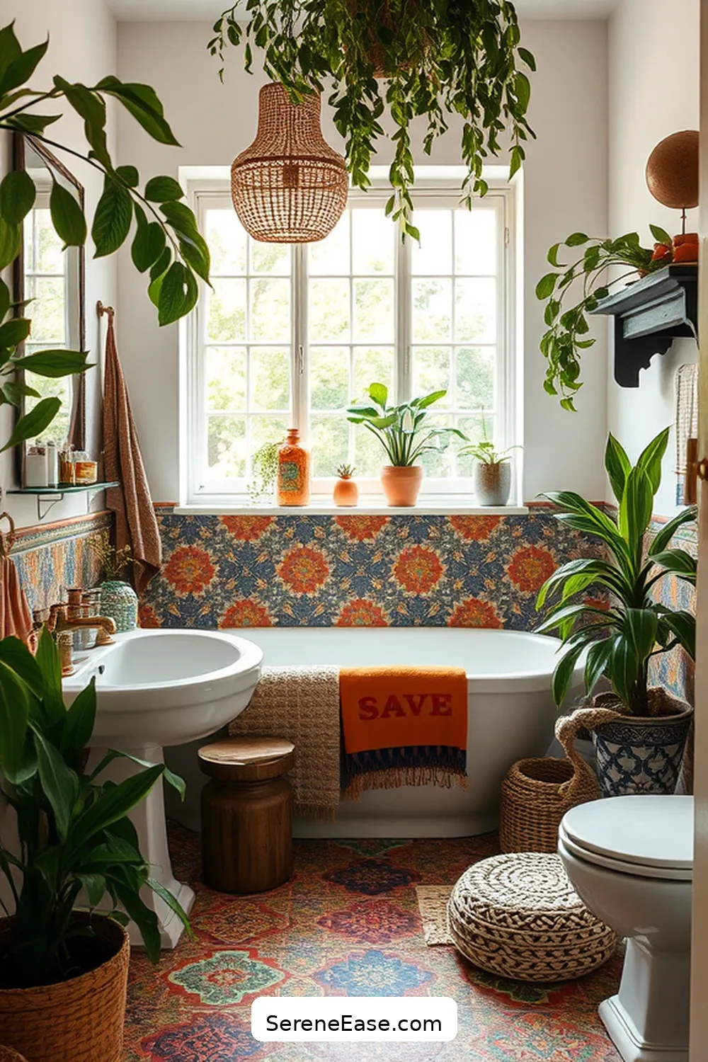 22 Ways to Style a Monochromatic Bohemian Bathroom 11 Mix Patterns With Intent for 22 Ways to Style a Monochromatic Bohemian Bathroom
