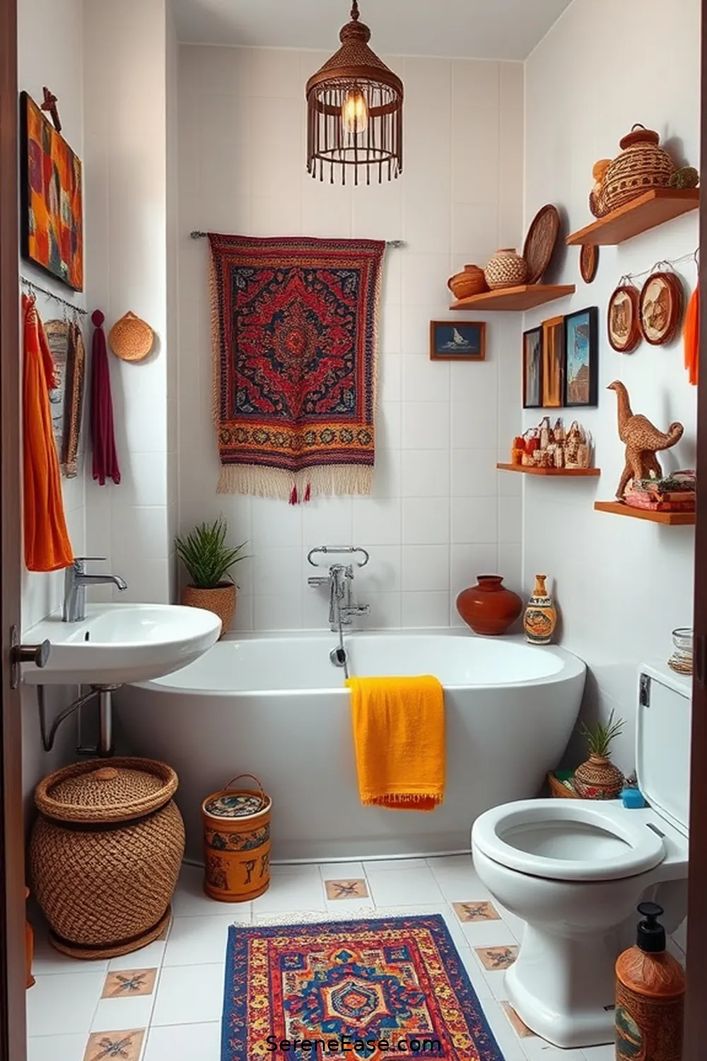 22 Ways to Style a Monochromatic Bohemian Bathroom 23 Personalize With Travel Souvenirs for 22 Ways to Style a Monochromatic Bohemian Bathroom