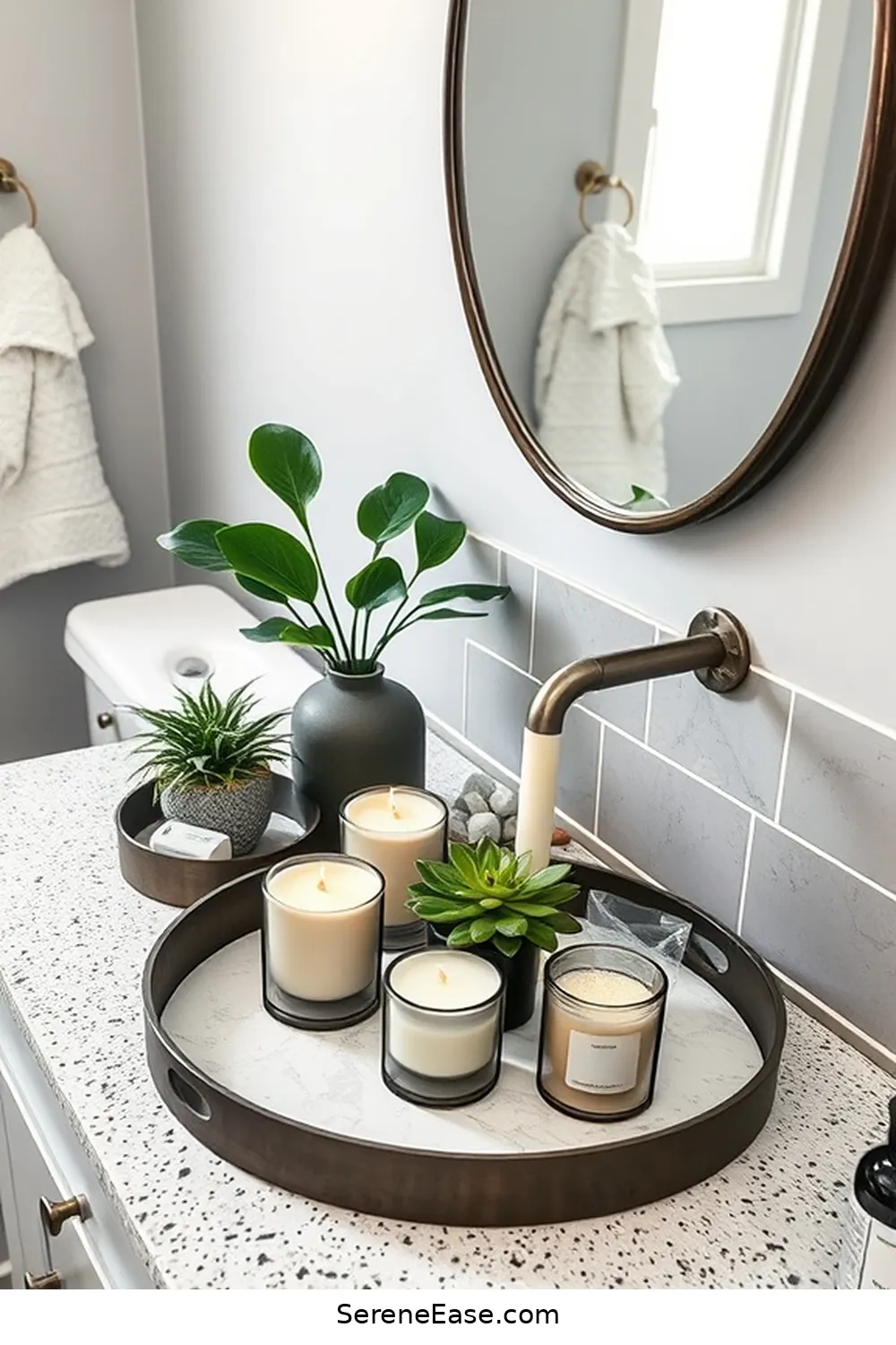 22 Ways to Style a Monochromatic Bohemian Bathroom 21 Use Decorative Trays for Organization for 22 Ways to Style a Monochromatic Bohemian Bathroom