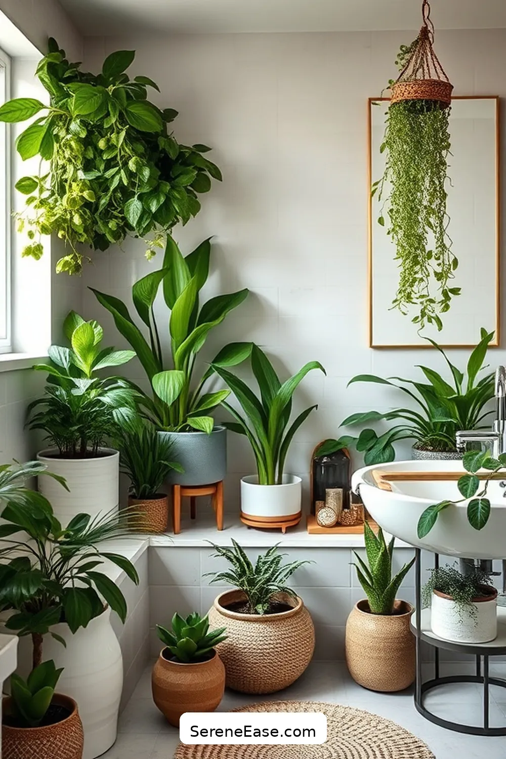 22 Ways to Style a Monochromatic Bohemian Bathroom 9 Utilize Plants for a Fresh Touch for 22 Ways to Style a Monochromatic Bohemian Bathroom