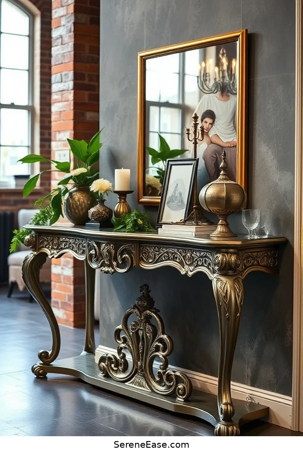 22 Ways to Use Metallic Accents in Your Industrial Style Hallway 4 Add a Metallic Console Table for 22 Ways to Use Metallic Accents in Your Industrial Style Hallway