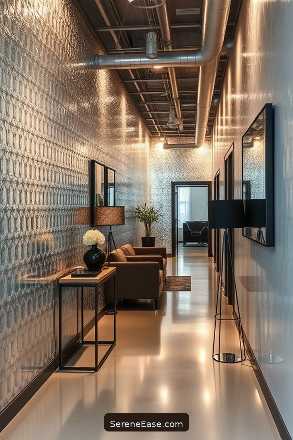 22 Ways to Use Metallic Accents in Your Industrial Style Hallway 14 Incorporate Metallic Wallpaper for 22 Ways to Use Metallic Accents in Your Industrial Style Hallway