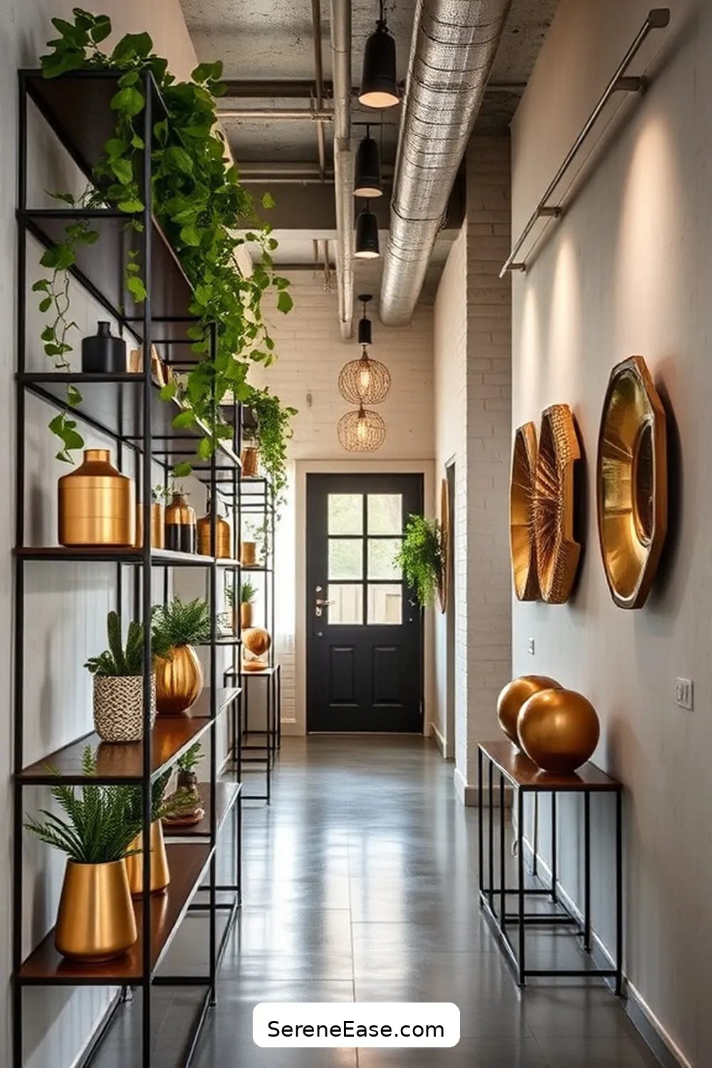 22 Ways to Use Metallic Accents in Your Industrial Style Hallway 7 Use Decorative Metal Shelving for 22 Ways to Use Metallic Accents in Your Industrial Style Hallway