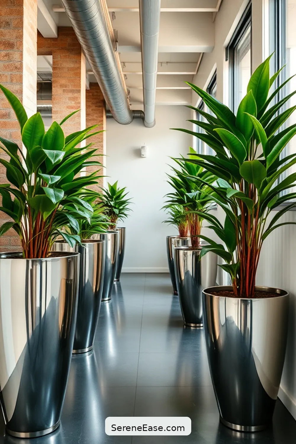 22 Ways to Use Metallic Accents in Your Industrial Style Hallway 10 Use Metallic Planters for 22 Ways to Use Metallic Accents in Your Industrial Style Hallway