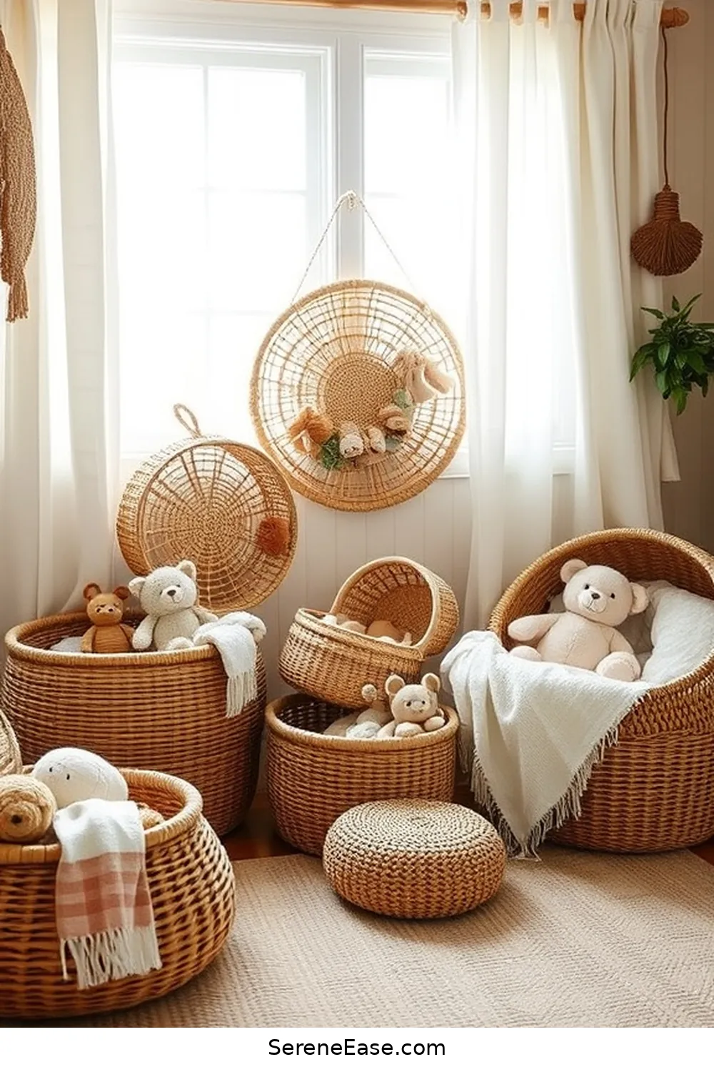 22 Ways to Use Neutral Tones in Bohemian Nursery Style 4 Use Woven Baskets for Storage for 22 Ways to Use Neutral Tones in Bohemian Nursery Style