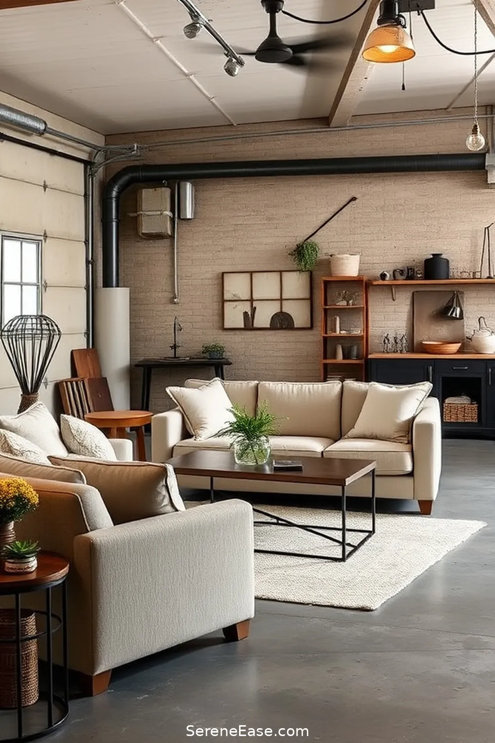 22 Ways to Use Neutral Tones in Industrial-Style Garages 11 Incorporate Neutral Upholstery in Seating Areas for 22 Ways to Use Neutral Tones in Industrial-Style Garages