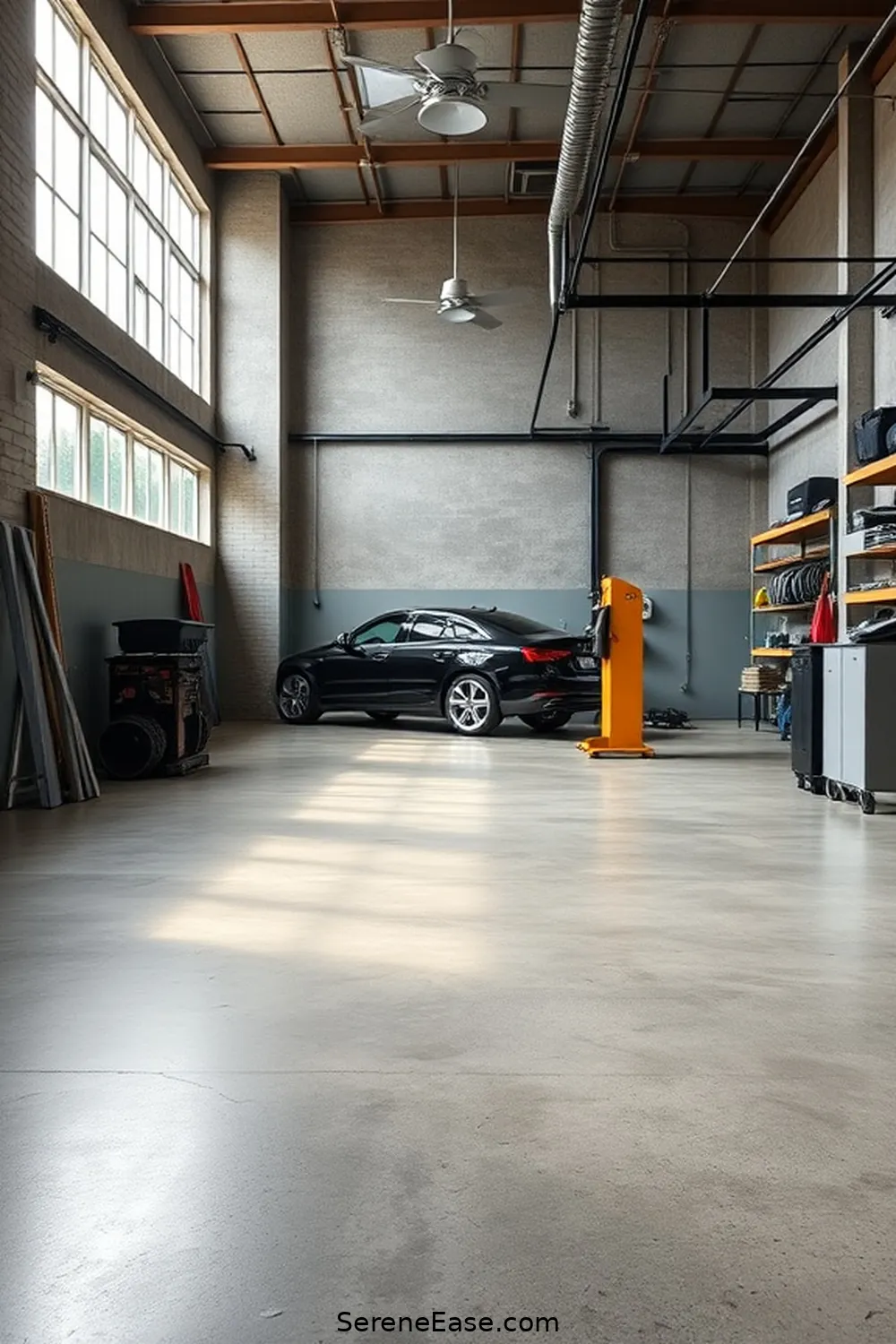 22 Ways to Use Neutral Tones in Industrial-Style Garages 4 Install a Polished Concrete Floor for 22 Ways to Use Neutral Tones in Industrial-Style Garages