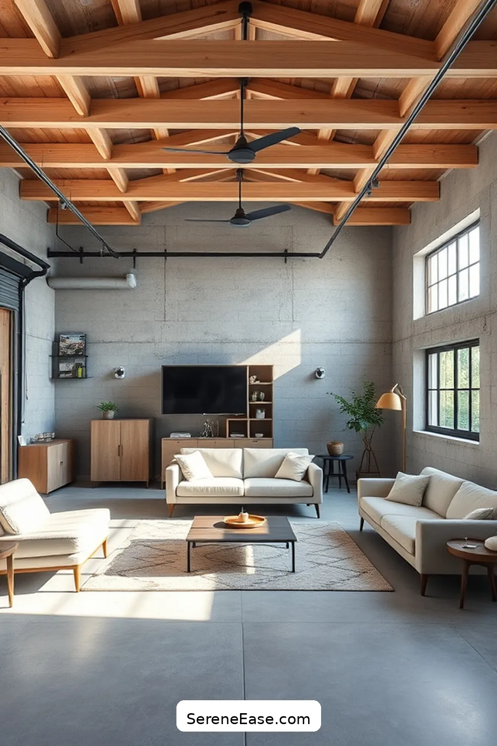 22 Ways to Use Neutral Tones in Industrial-Style Garages 14 Integrate Light Wood Beams in the Ceiling for 22 Ways to Use Neutral Tones in Industrial-Style Garages