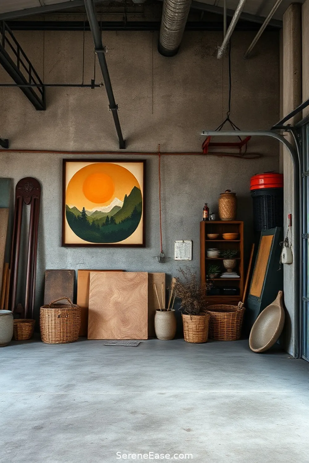22 Ways to Use Neutral Tones in Industrial-Style Garages 12 Use Earthy Tones in Artwork and Decor for 22 Ways to Use Neutral Tones in Industrial-Style Garages
