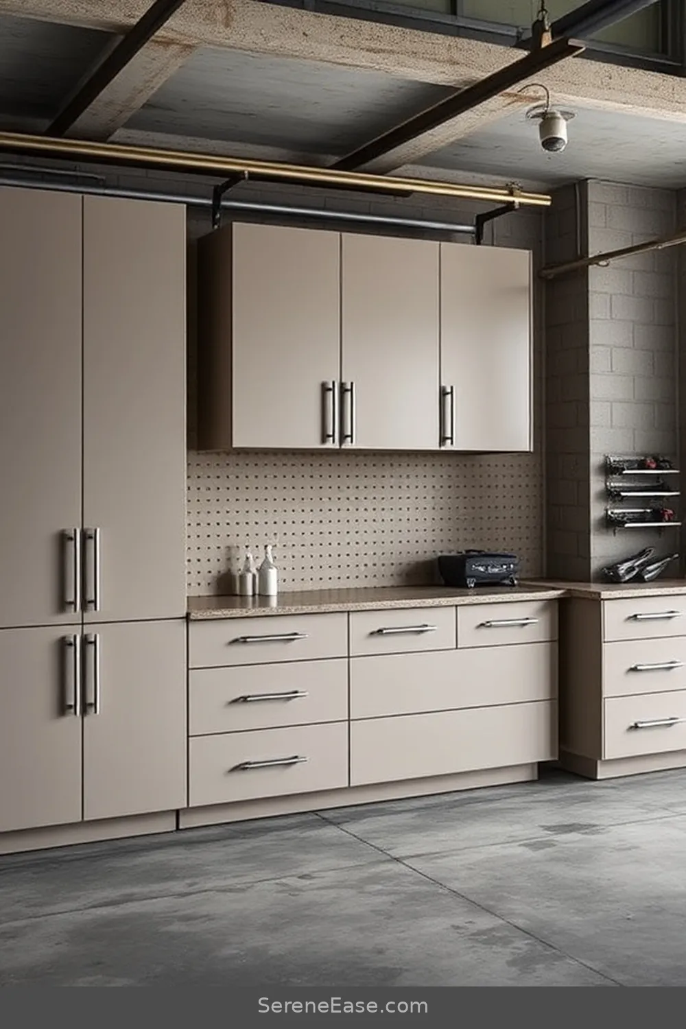 22 Ways to Use Neutral Tones in Industrial-Style Garages 15 Use Neutral Paint for Cabinets and Storage for 22 Ways to Use Neutral Tones in Industrial-Style Garages