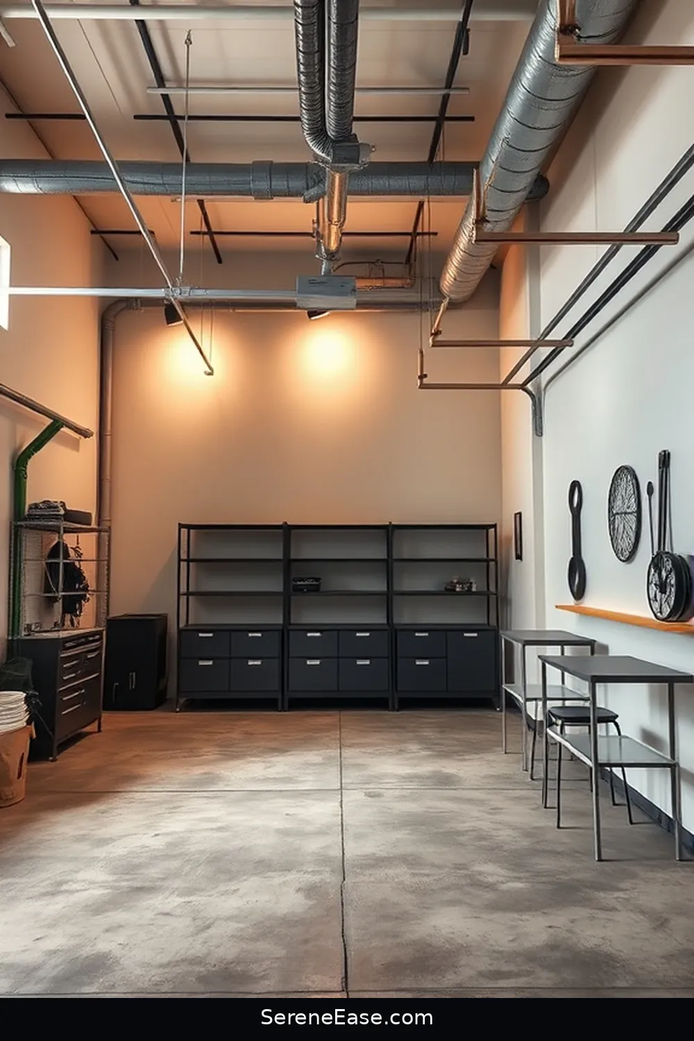 22 Ways to Use Neutral Tones in Industrial-Style Garages 17 Utilize Light Fixtures in Soft Metallic Finishes for 22 Ways to Use Neutral Tones in Industrial-Style Garages