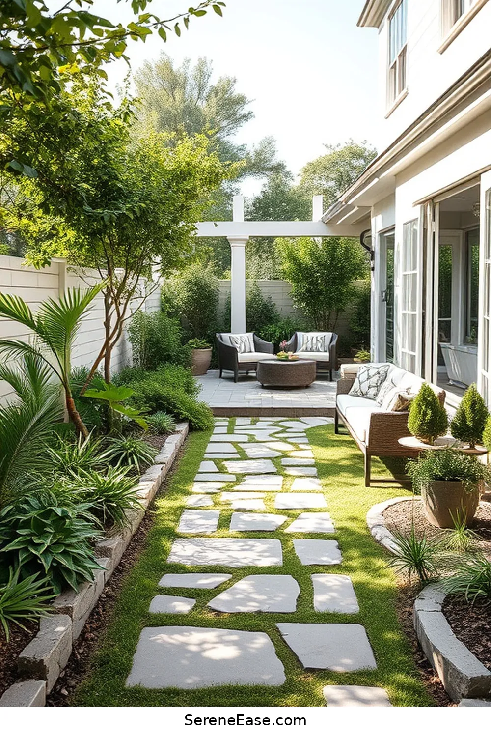 23 Inspiring Ideas for Neutral Tones in Outdoor Modern Farmhouse Style Patios 8 Implement Stone Pathways for 23 Inspiring Ideas for Neutral Tones in Outdoor Modern Farmhouse Style Patios