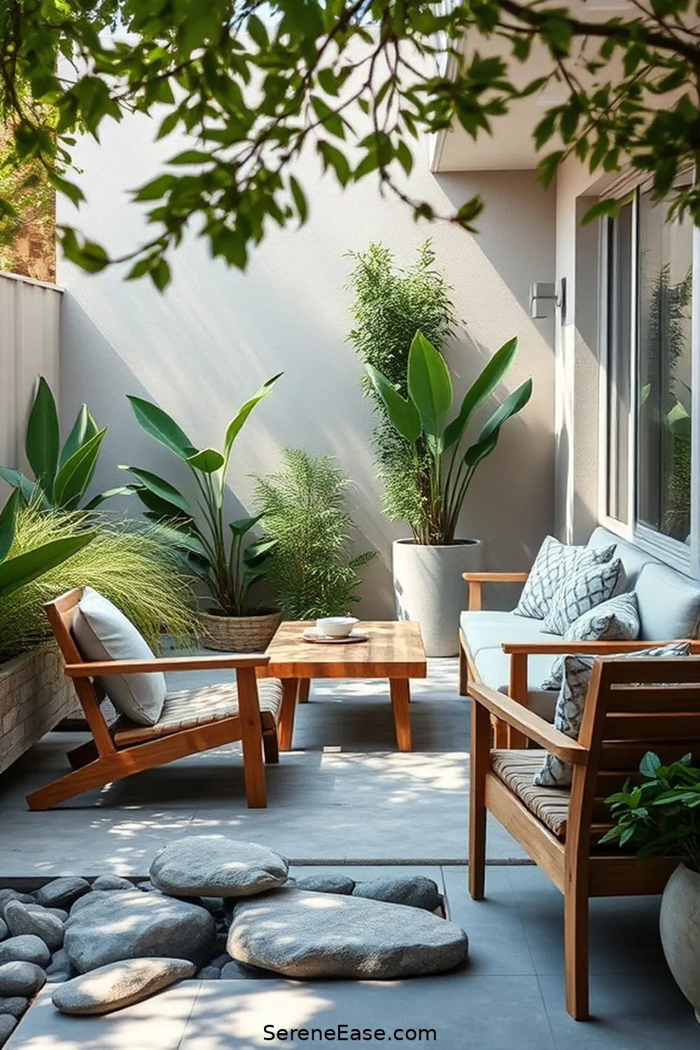 23 Inspiring Ideas for Neutral Tones in Outdoor Modern Farmhouse Style Patios 24 Integrate Natural Elements Like Stones and Plants for 23 Inspiring Ideas for Neutral Tones in Outdoor Modern Farmhouse Style Patios