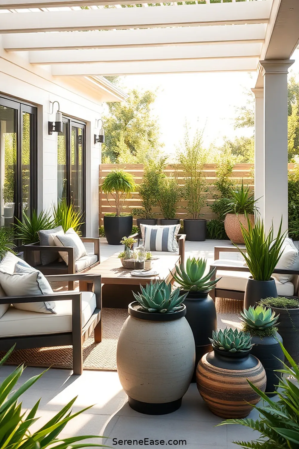23 Inspiring Ideas for Neutral Tones in Outdoor Modern Farmhouse Style Patios 12 Introduce Succulent Planters for 23 Inspiring Ideas for Neutral Tones in Outdoor Modern Farmhouse Style Patios