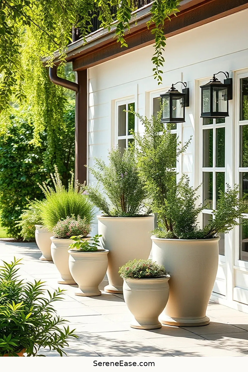 23 Inspiring Ideas for Neutral Tones in Outdoor Modern Farmhouse Style Patios 14 Use Neutral Colored Planters for 23 Inspiring Ideas for Neutral Tones in Outdoor Modern Farmhouse Style Patios