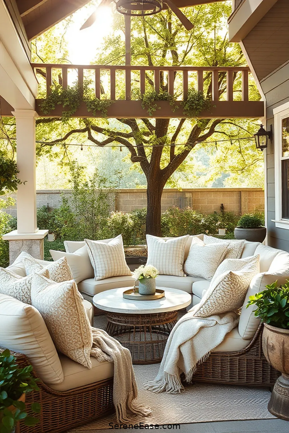 23 Inspiring Ideas for Neutral Tones in Outdoor Modern Farmhouse Style Patios 19 Use Textured Cushions and Throws for 23 Inspiring Ideas for Neutral Tones in Outdoor Modern Farmhouse Style Patios