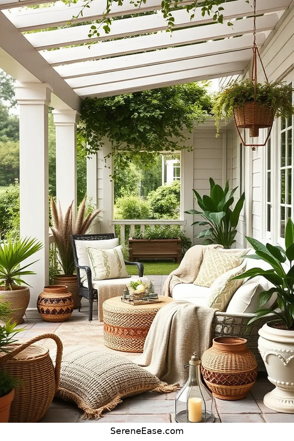 23 Inspiring Ideas for Neutral Tones in Outdoor Modern Farmhouse Style Patios 9 Utilize Woven Textiles for 23 Inspiring Ideas for Neutral Tones in Outdoor Modern Farmhouse Style Patios