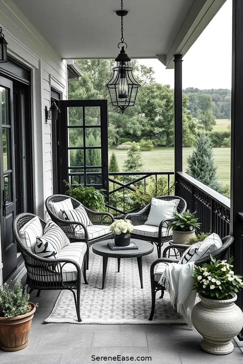 23 Stunning Black and White Outdoor Patios in Modern Farmhouse Style 18 Beautifully Designed Balcony Space for 23 Stunning Black and White Outdoor Patios in Modern Farmhouse Style