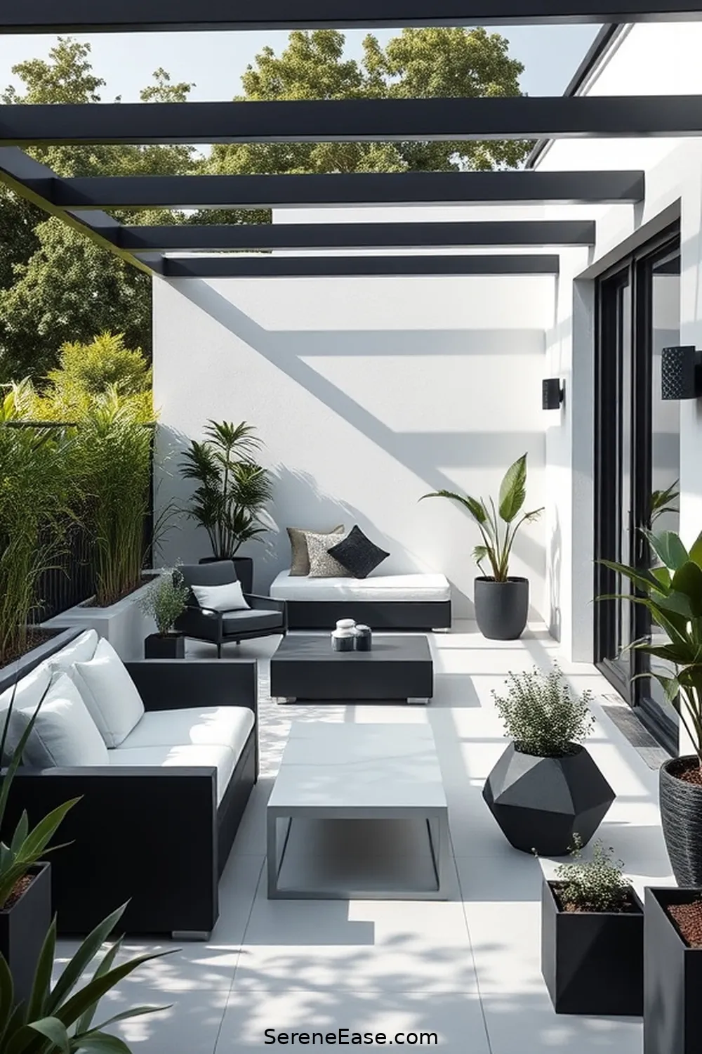 23 Stunning Black and White Outdoor Patios in Modern Farmhouse Style 9 Minimalist Black and White Terrace for 23 Stunning Black and White Outdoor Patios in Modern Farmhouse Style