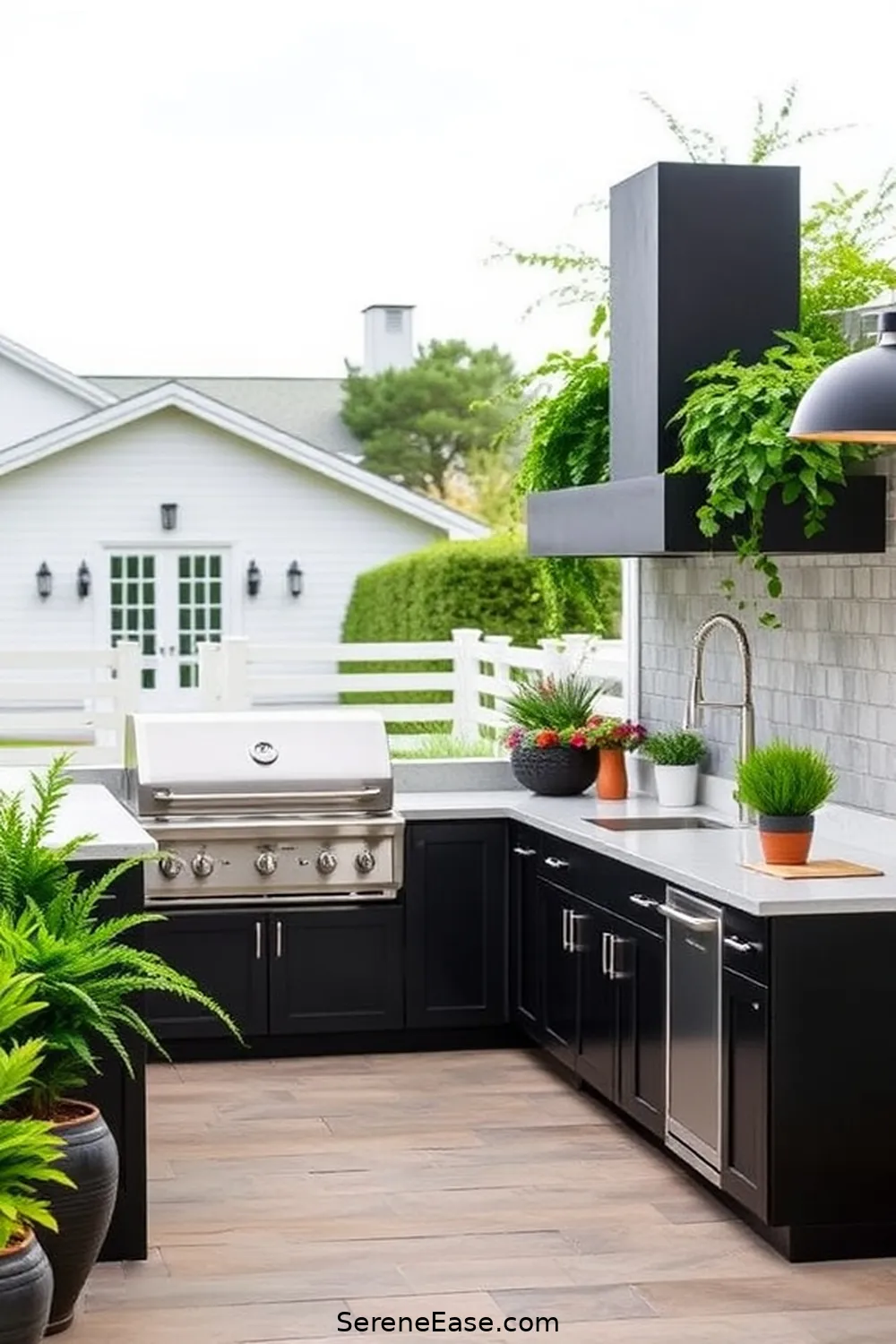 23 Stunning Black and White Outdoor Patios in Modern Farmhouse Style 11 Refined Outdoor Kitchen Setup for 23 Stunning Black and White Outdoor Patios in Modern Farmhouse Style