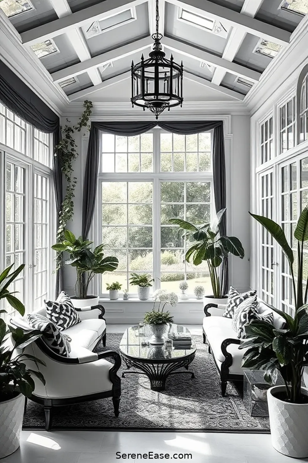 23 Stunning Black and White Outdoor Patios in Modern Farmhouse Style 13 Sophisticated Black and White Sunroom for 23 Stunning Black and White Outdoor Patios in Modern Farmhouse Style