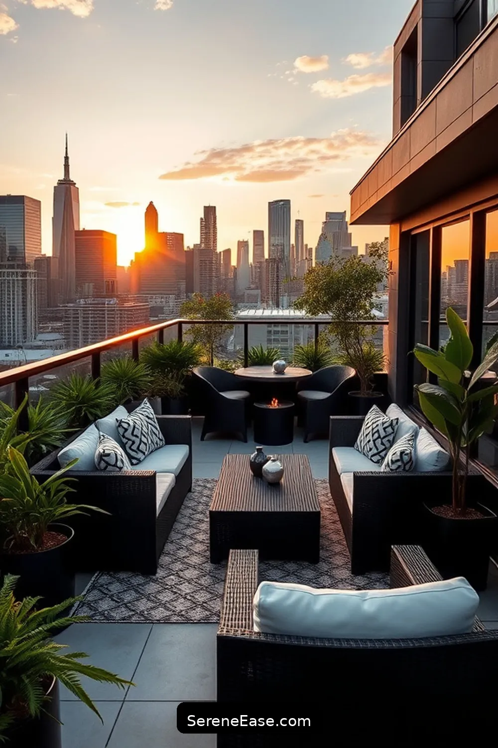 23 Stunning Black and White Outdoor Patios in Modern Farmhouse Style 16 Urban Black and White Rooftop for 23 Stunning Black and White Outdoor Patios in Modern Farmhouse Style