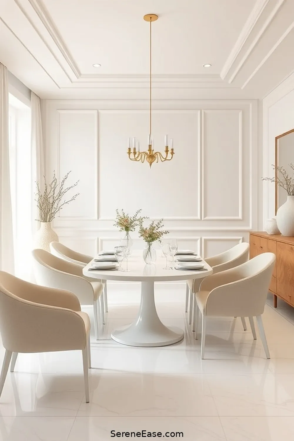 23 Stunning Monochromatic Dining Room Ideas in Minimalist Style 15 Classic Cream Charm for 23 Stunning Monochromatic Dining Room Ideas in Minimalist Style