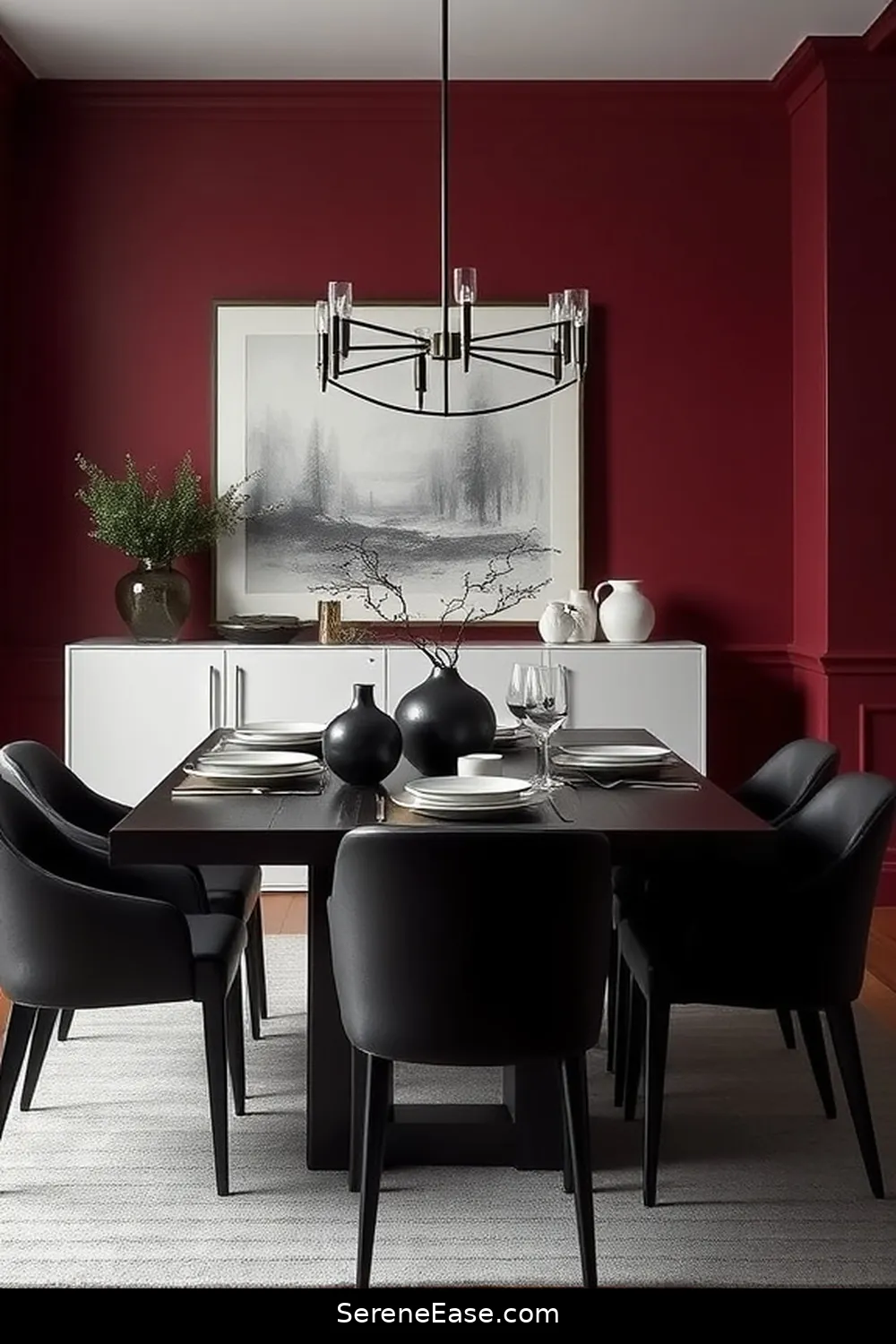23 Stunning Monochromatic Dining Room Ideas in Minimalist Style 19 Dynamic Burgundy Warmth for 23 Stunning Monochromatic Dining Room Ideas in Minimalist Style