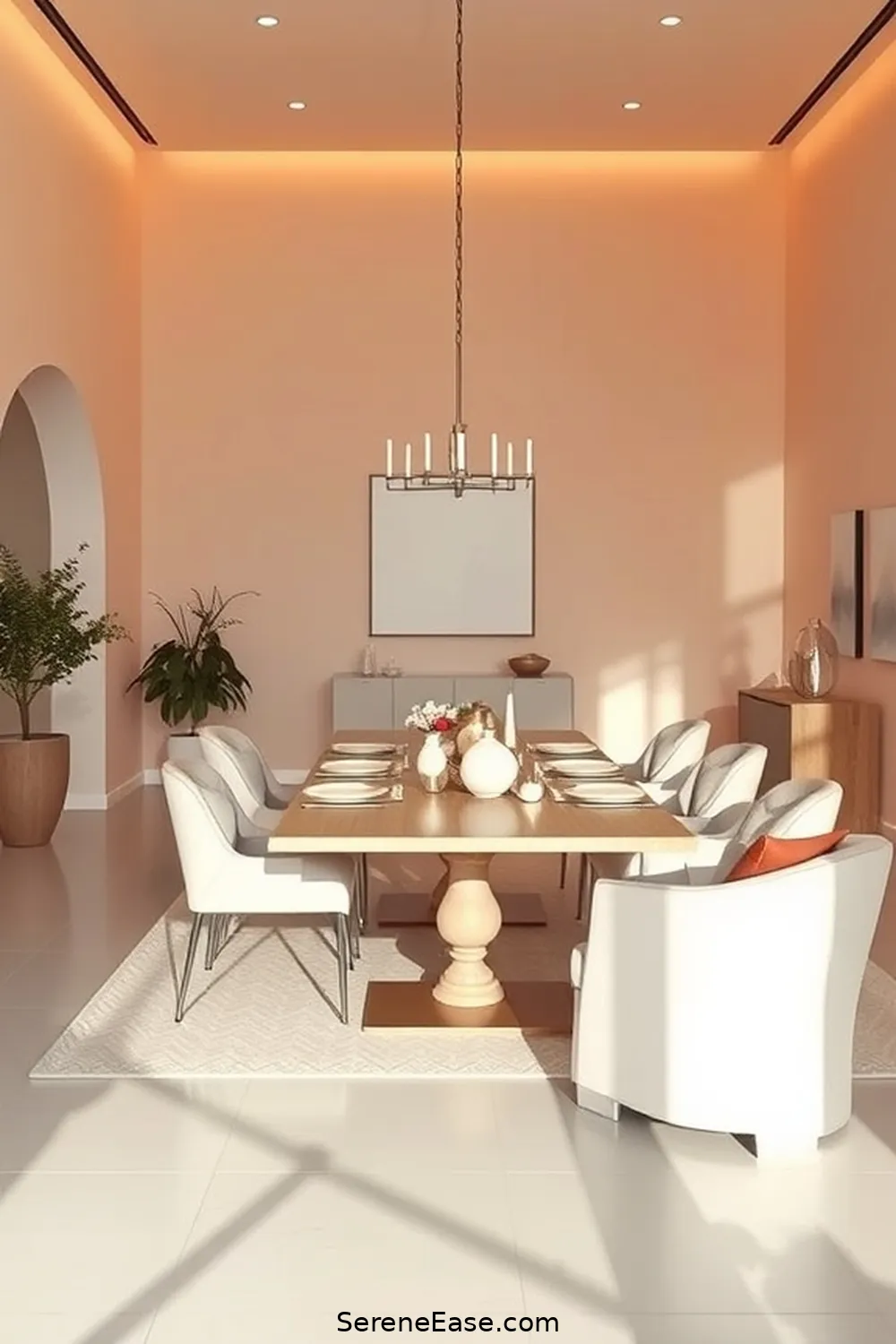 23 Stunning Monochromatic Dining Room Ideas in Minimalist Style 22 Gentle Peach Glow for 23 Stunning Monochromatic Dining Room Ideas in Minimalist Style