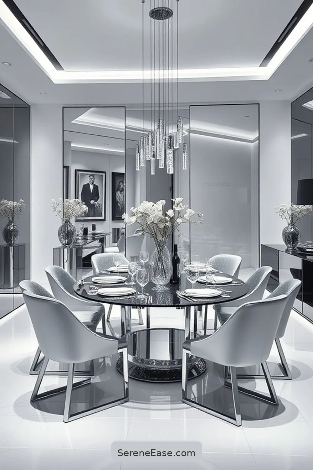 23 Stunning Monochromatic Dining Room Ideas in Minimalist Style 20 Sleek Silver Modernity for 23 Stunning Monochromatic Dining Room Ideas in Minimalist Style