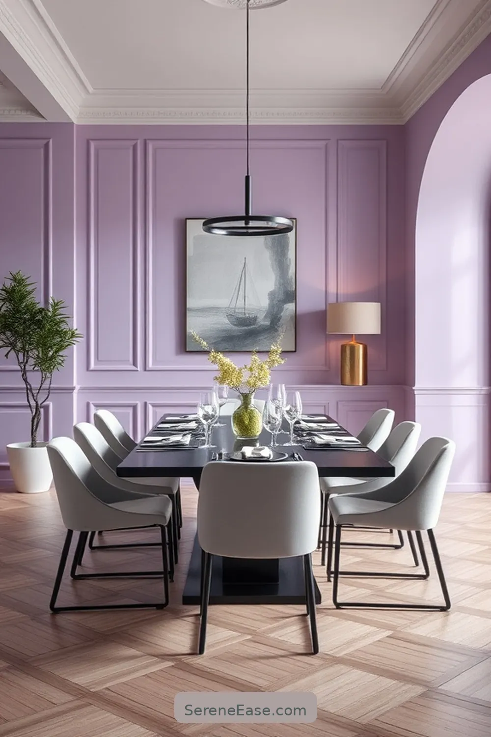 23 Stunning Monochromatic Dining Room Ideas in Minimalist Style 16 Soft Lavender Lushness for 23 Stunning Monochromatic Dining Room Ideas in Minimalist Style