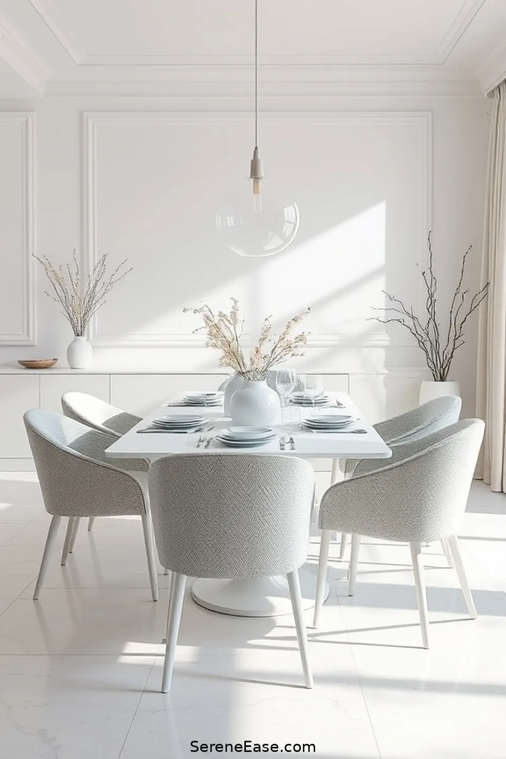 23 Stunning Monochromatic Dining Room Ideas in Minimalist Style 2 Soft White Elegance for 23 Stunning Monochromatic Dining Room Ideas in Minimalist Style