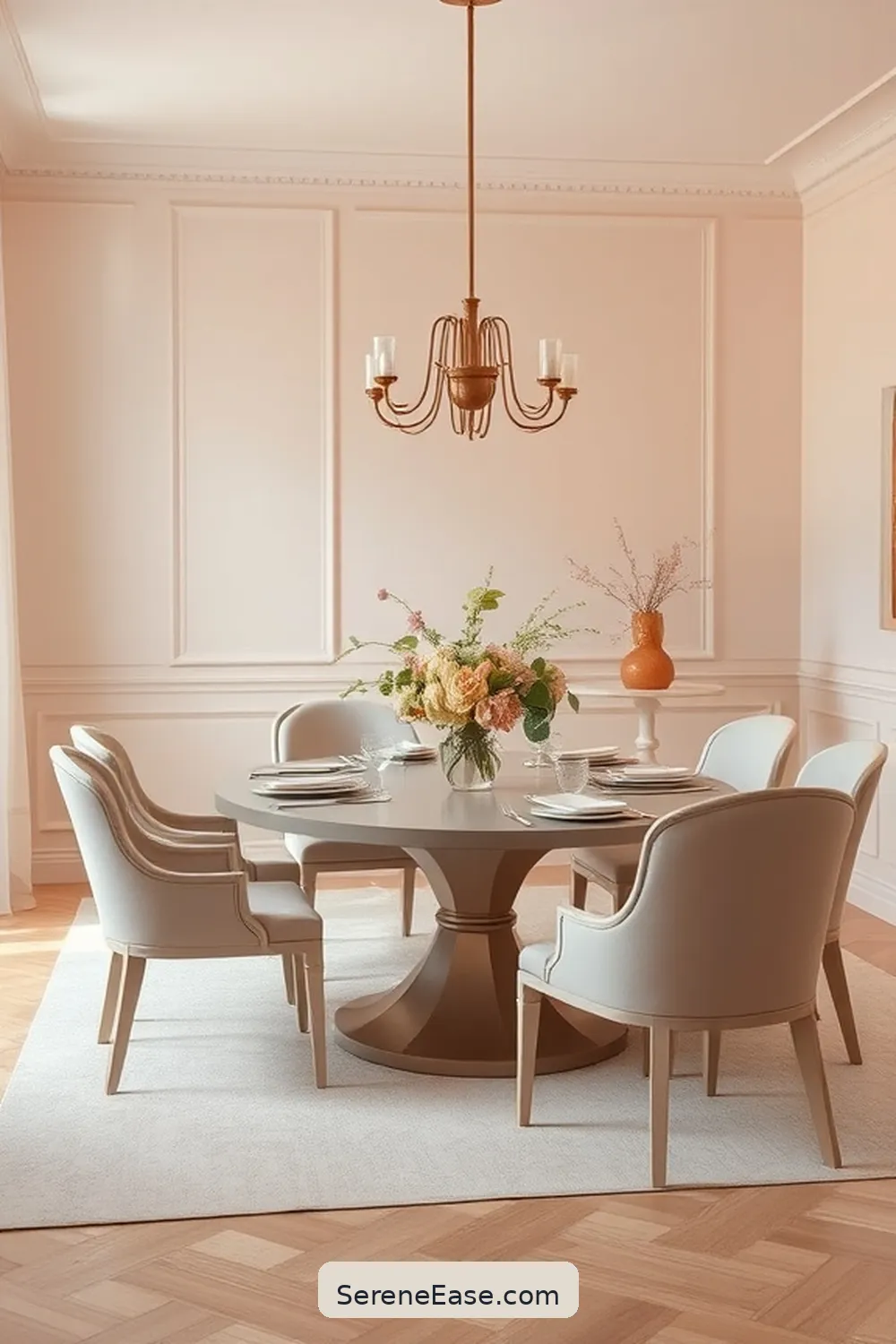 23 Stunning Monochromatic Dining Room Ideas in Minimalist Style 12 Subtle Blush Harmony for 23 Stunning Monochromatic Dining Room Ideas in Minimalist Style