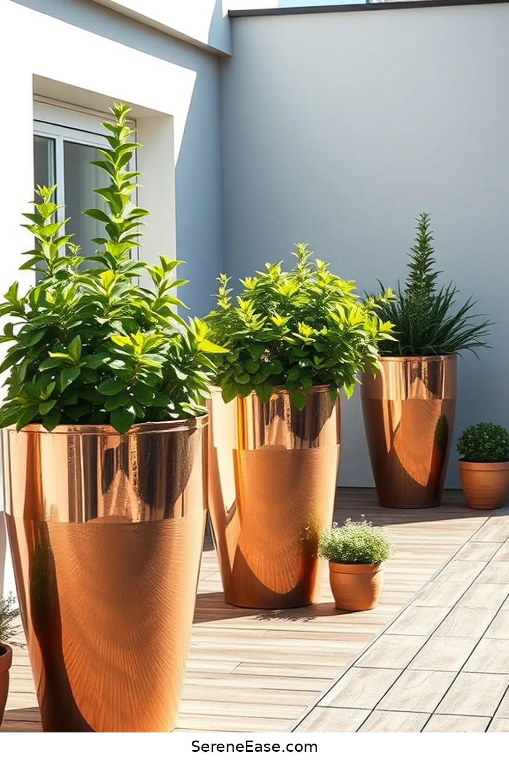 23 Stylish Metallic Accents for Your Scandinavian Outdoor Patio 3 Copper Planters for 23 Stylish Metallic Accents for Your Scandinavian Outdoor Patio