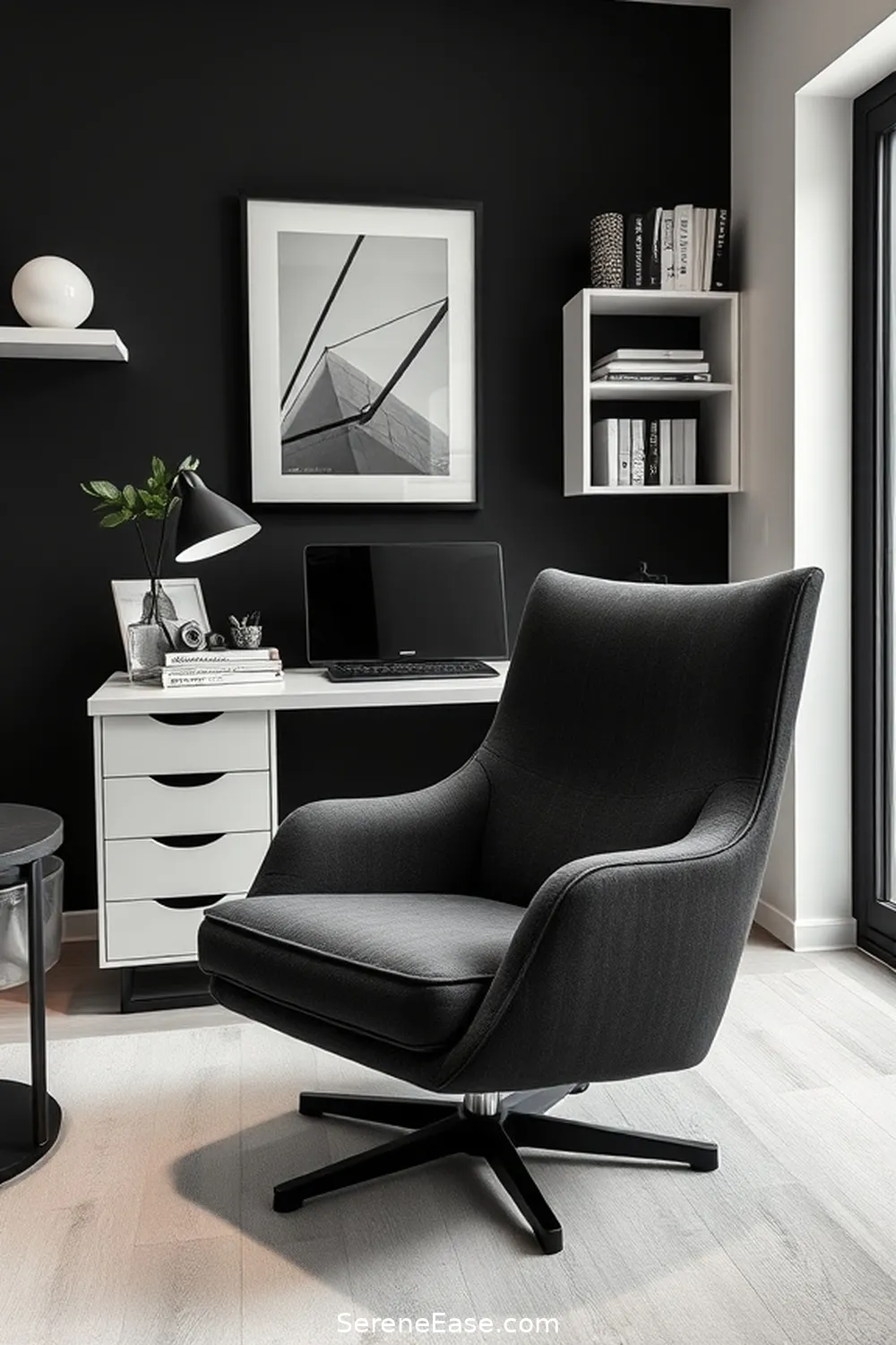 23 Tips for a Black and White Minimalist Style Home Office 13 Choose a Statement Chair for 23 Tips for a Black and White Minimalist Style Home Office