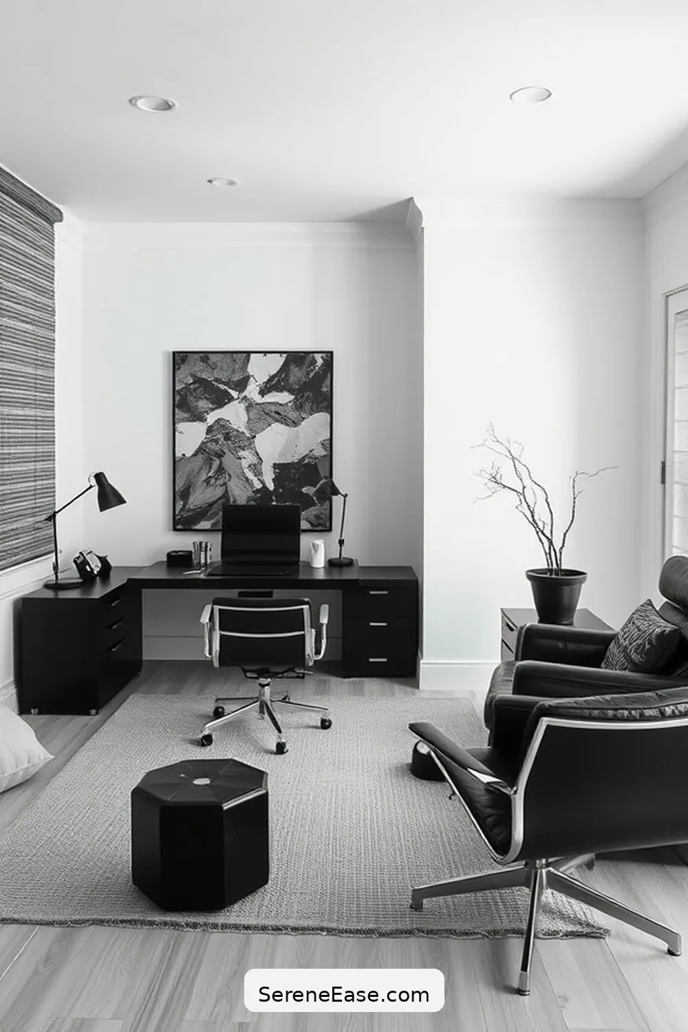 23 Tips for a Black and White Minimalist Style Home Office 14 Highlight Textures for 23 Tips for a Black and White Minimalist Style Home Office