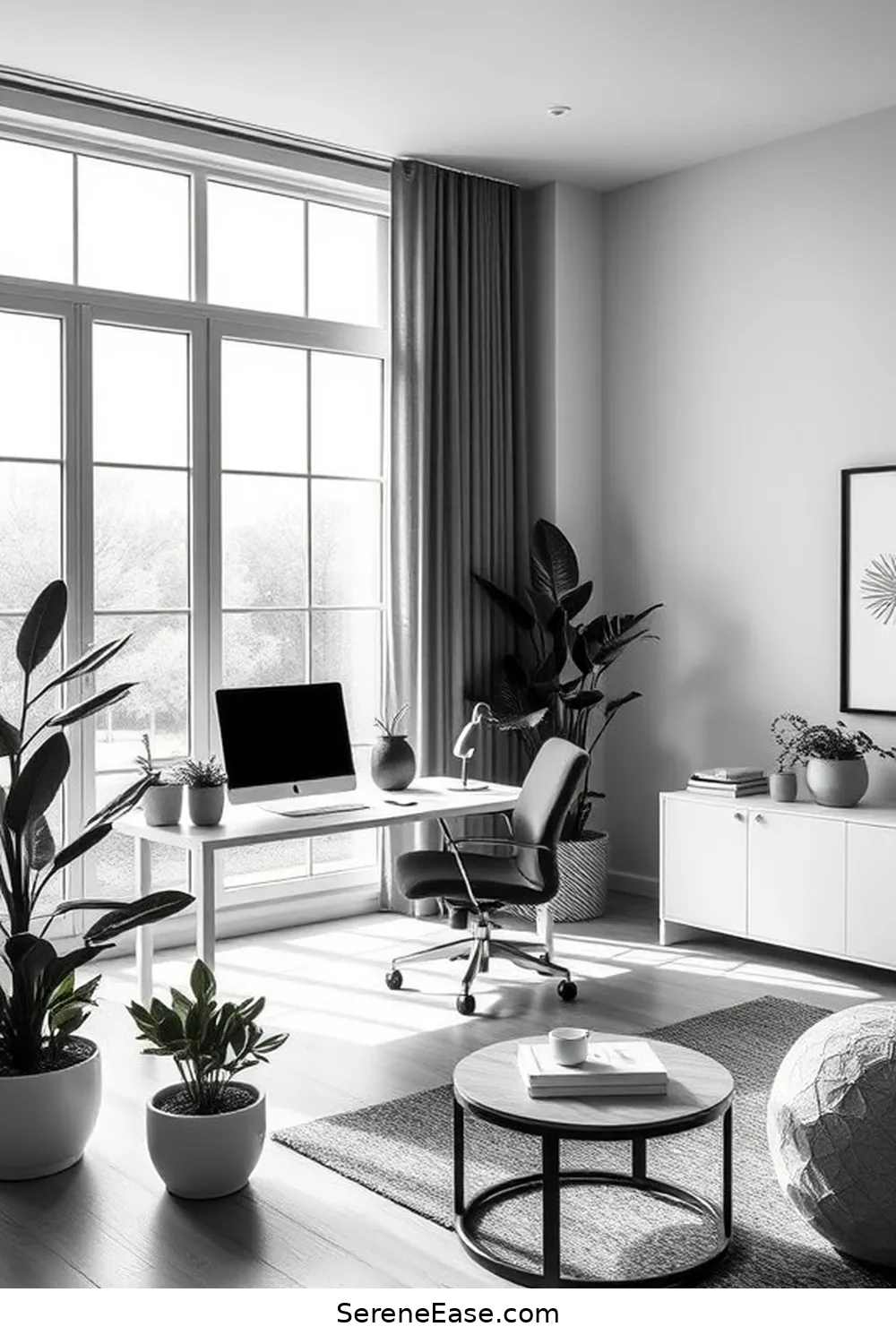 23 Tips for a Black and White Minimalist Style Home Office 9 Incorporate Natural Elements for 23 Tips for a Black and White Minimalist Style Home Office