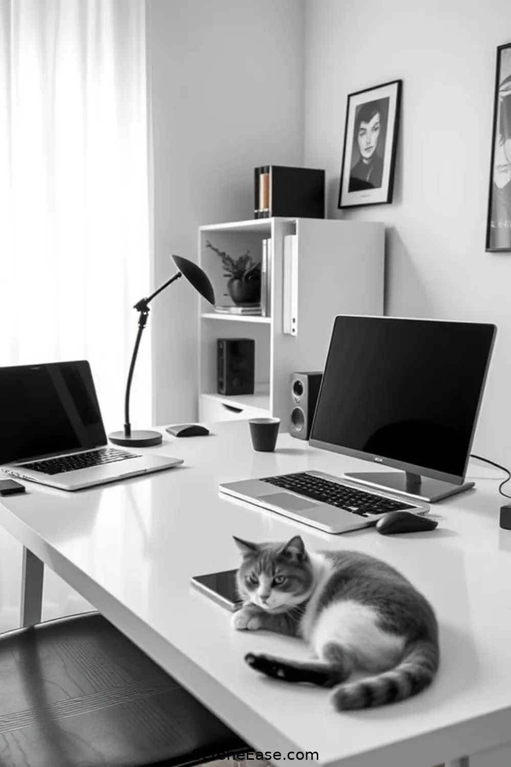 23 Tips for a Black and White Minimalist Style Home Office 16 Incorporate Technology Wisely for 23 Tips for a Black and White Minimalist Style Home Office