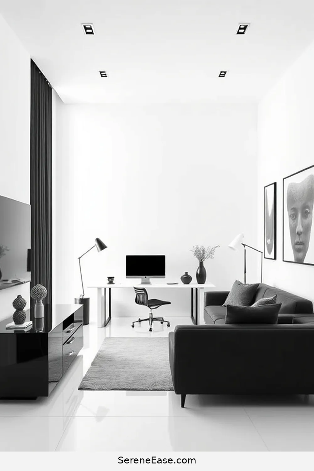 23 Tips for a Black and White Minimalist Style Home Office 23 Keep the Floor Clear for 23 Tips for a Black and White Minimalist Style Home Office