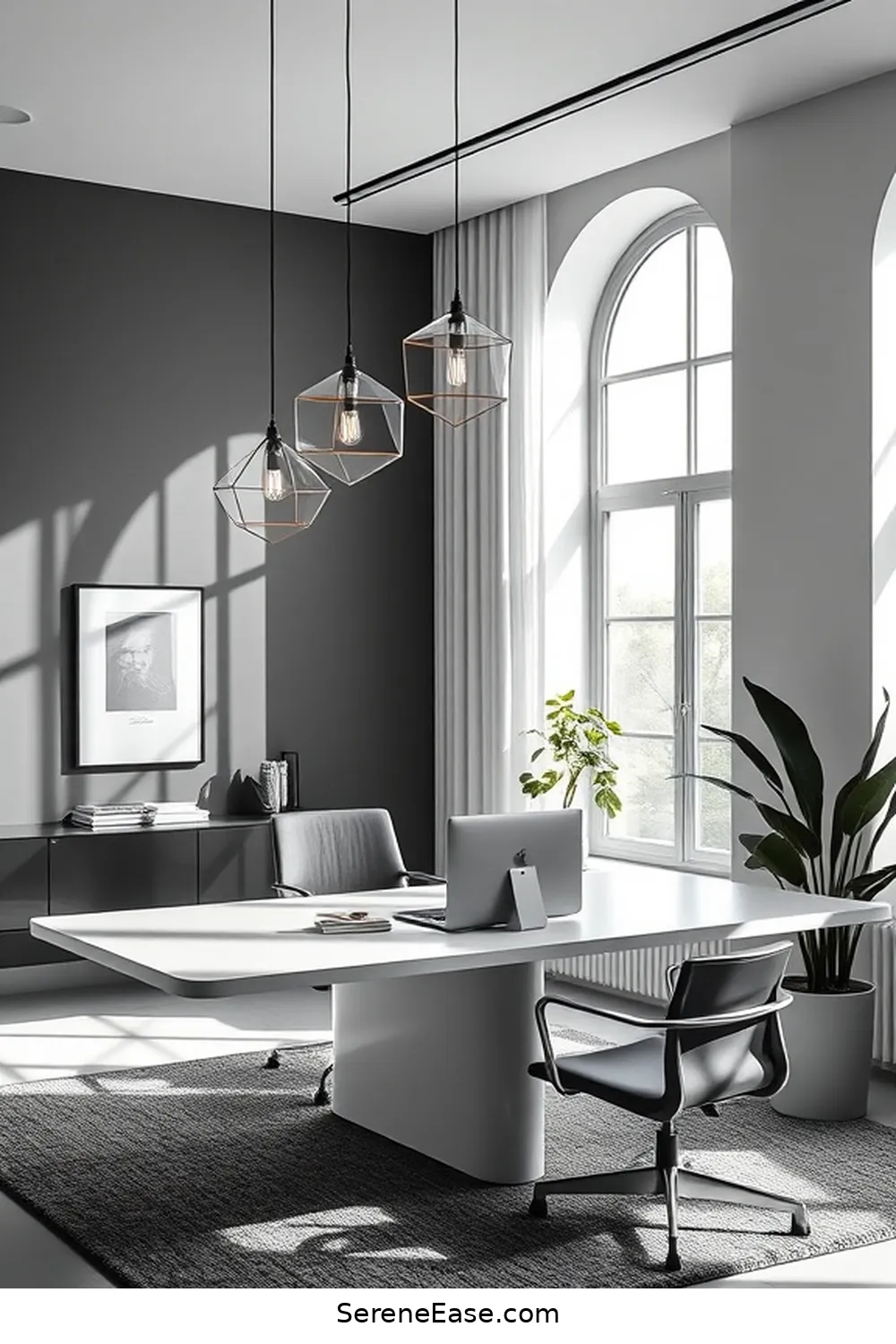 23 Tips for a Black and White Minimalist Style Home Office 8 Opt for Minimalist Lighting for 23 Tips for a Black and White Minimalist Style Home Office