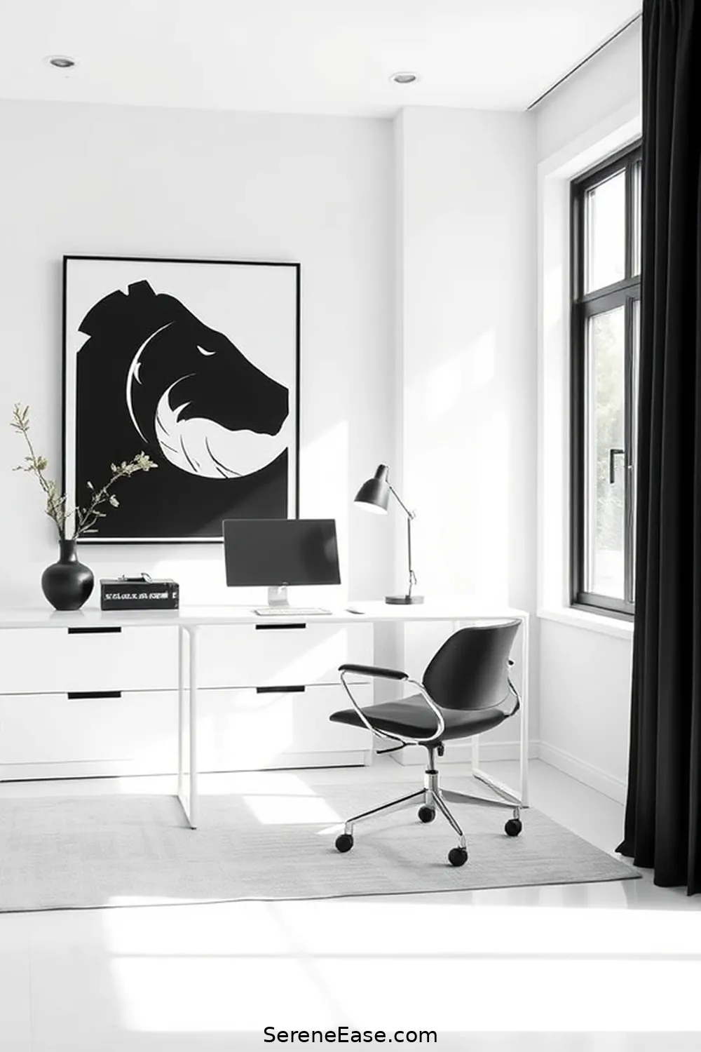 23 Tips for a Black and White Minimalist Style Home Office 7 Use Monochrome Artwork for 23 Tips for a Black and White Minimalist Style Home Office